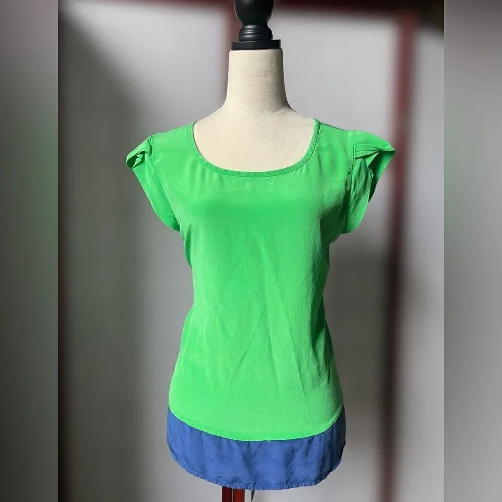 Trina Turk Vintage 100% Silk Block Color Cap Sleeve Top (Size: M/L)